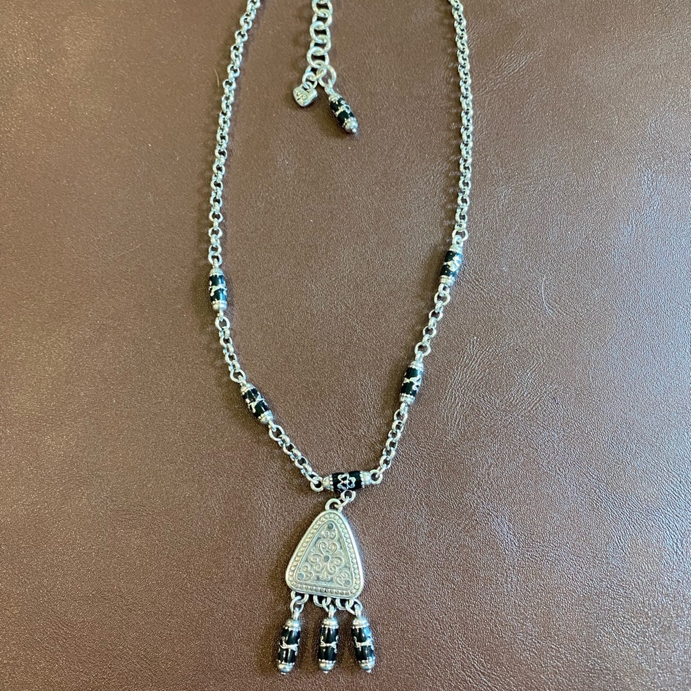 Brighton Necklace Silver w/ black enameled beads